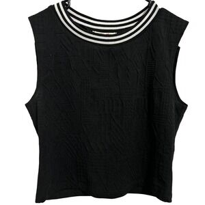 Better Be Black Sleeveless Crop Top White Stripes at Neck Women's Size Large